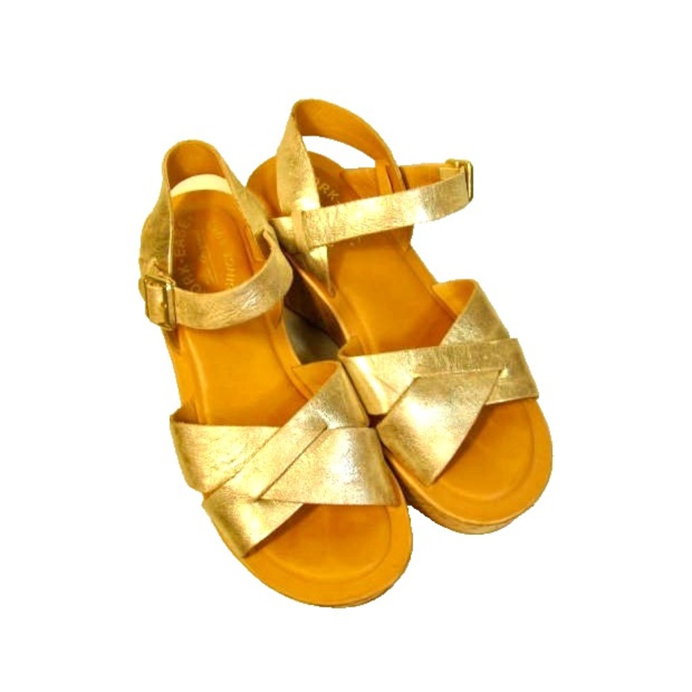 Kork Ease Ava Metallic Gold Stack Sandal Size 7/38